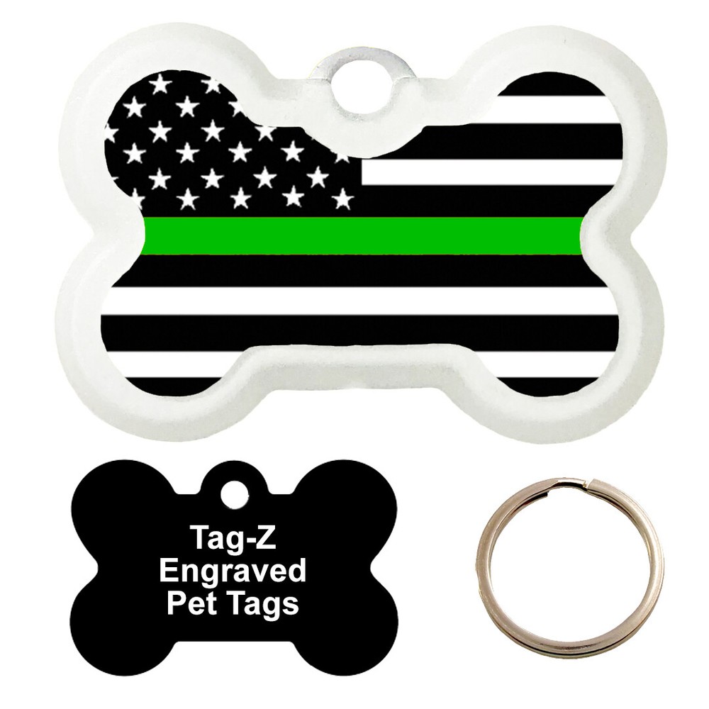 THIN GREEN LINE FLAG - MILITARY & BORDER PATROL - CUSTOMIZED - PET TAG - BONE