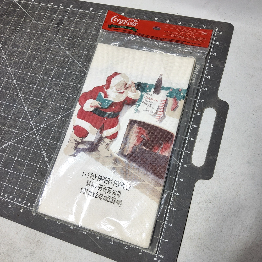1993 Coca Cola Christmas Table Cover Poly Paper Santa Clause NEW SEALED Vintage