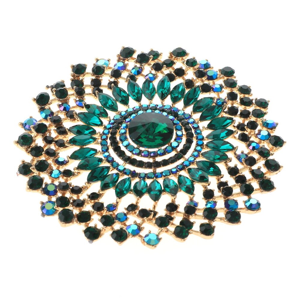 Gold Tone Metal Crystal Flower Brooch P1482-EME Elegant Statement Pin