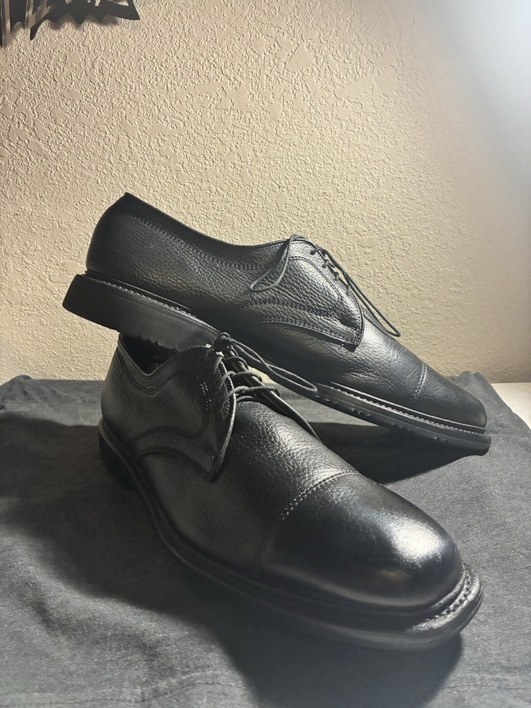 Allen Edmonds Becker Pebble Dress Shoes Mens 12 C Black Cap Toe Derby Leather