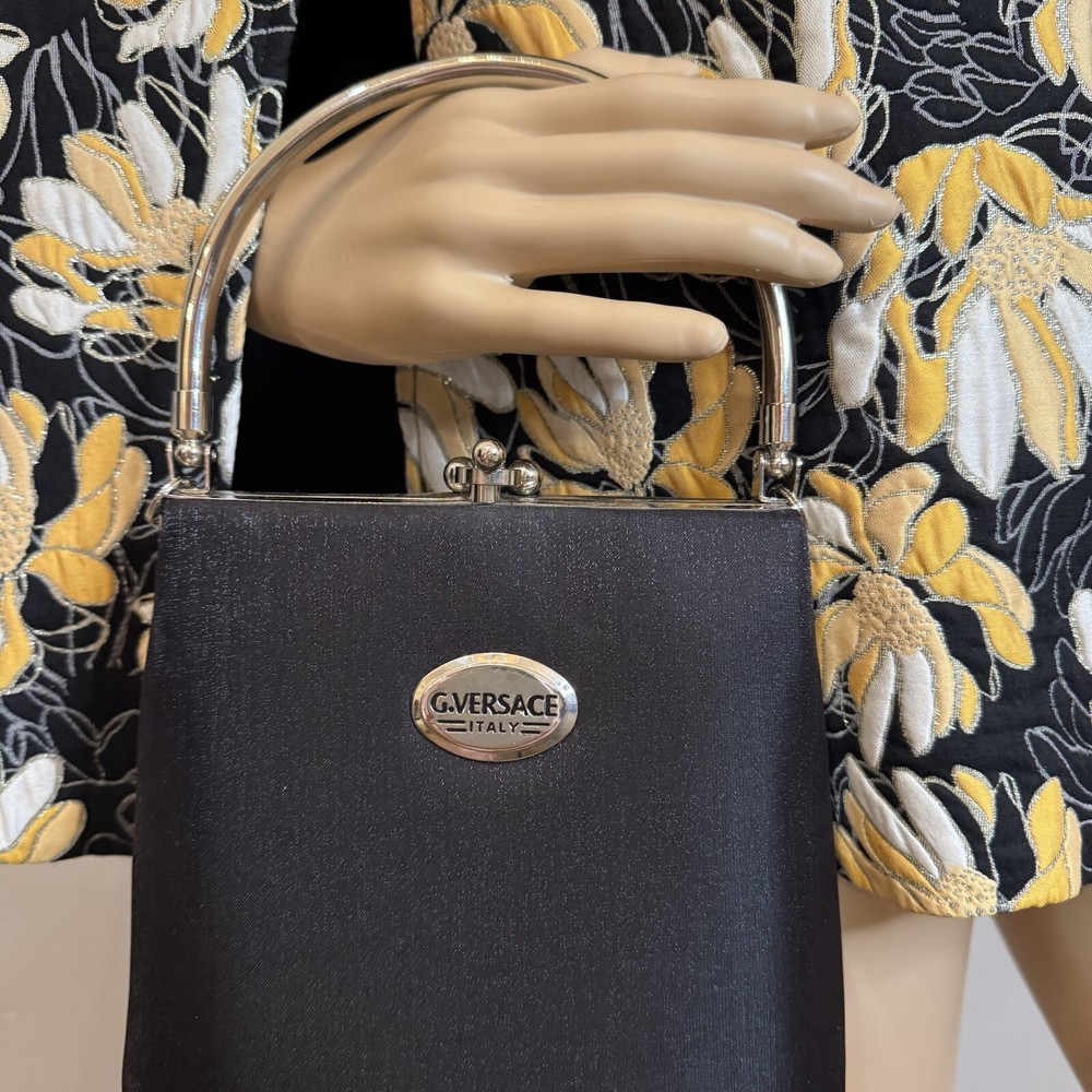 G.VERSACE Structured Top Handle Bag with Silver Accents and Crossbody Strap VTG