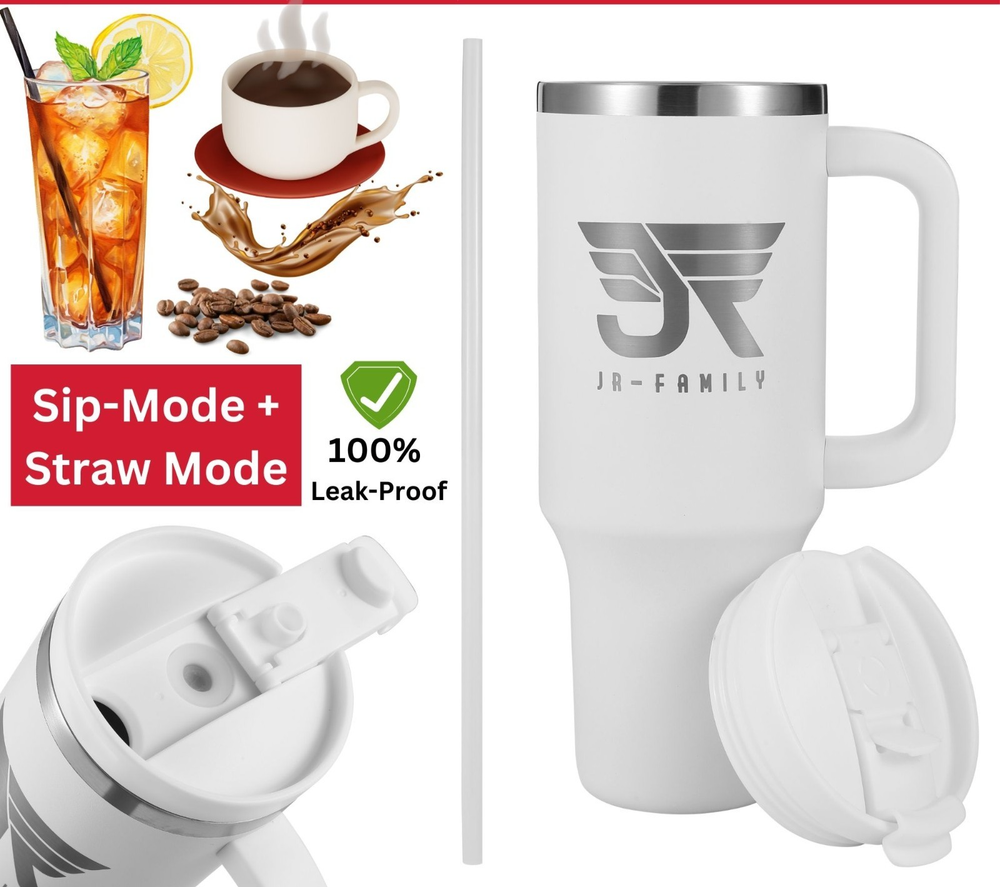 40 oz Tumbler Stainless Steel Vacuum Insulated With Lid And Straw WHITE Gift