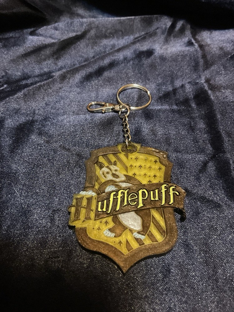 Handmade Resin Hufflepuff House Crest Keychain