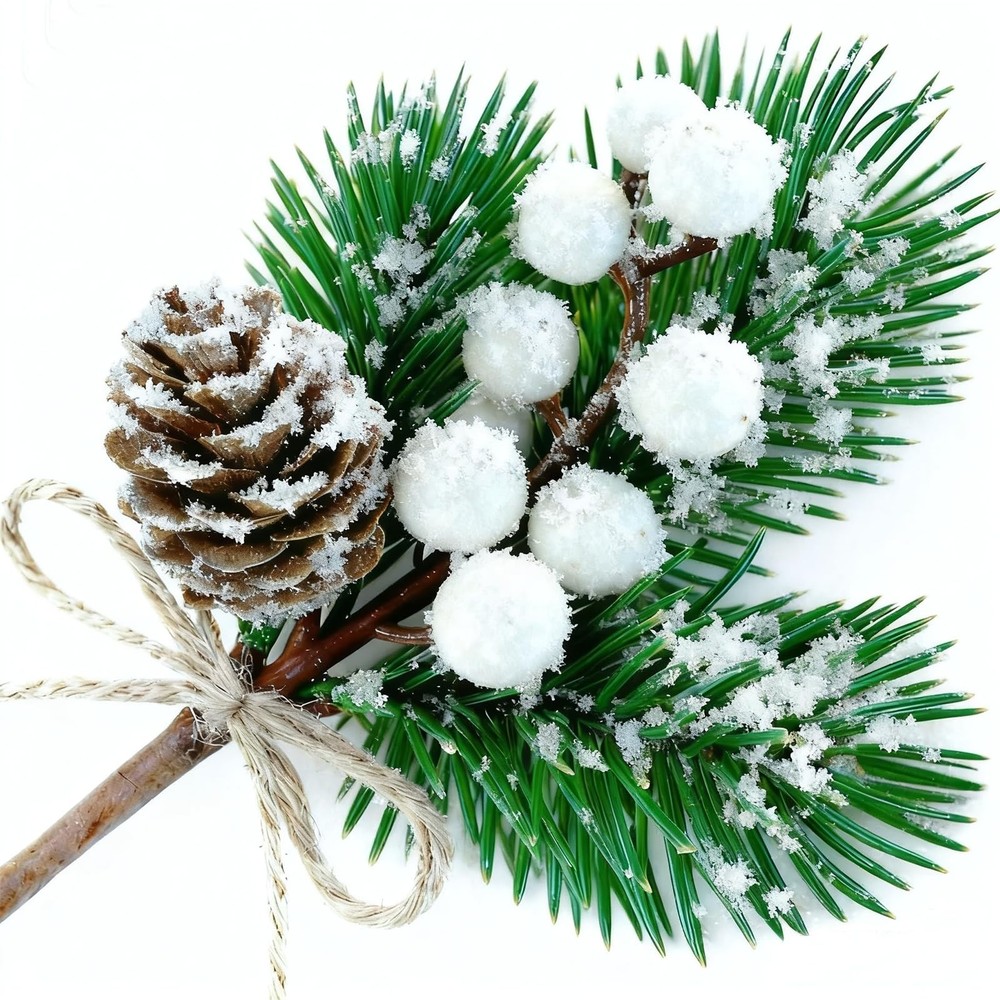 10 Pcs White Berry Stems - Christmas Picks and Sprays,Artificial Pine Branche...