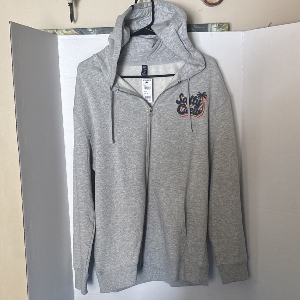 Salty Crew Women's Full Zip Gray Hooded Logo Hoodie Size M