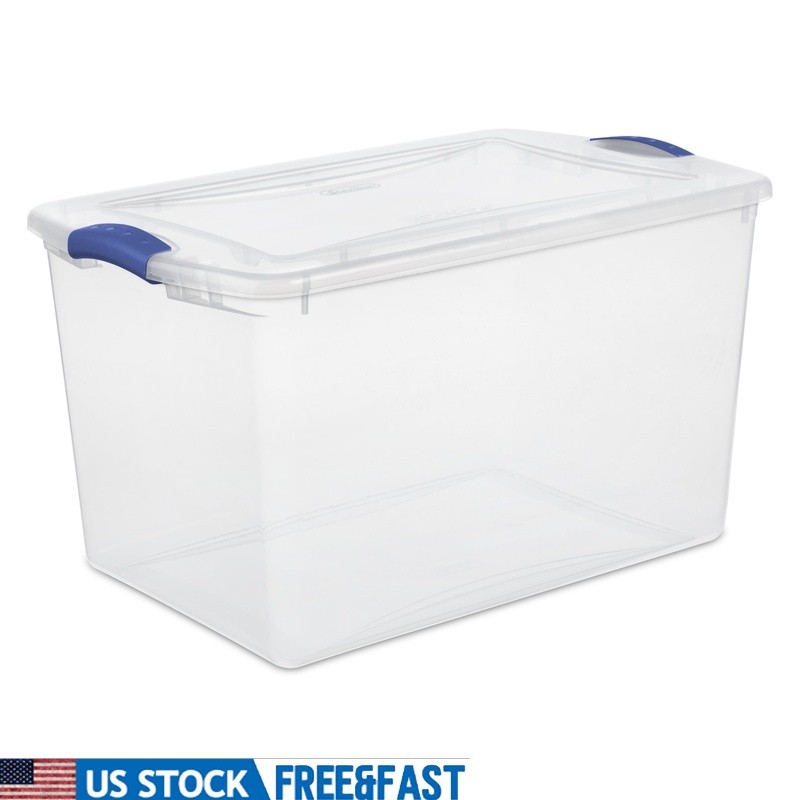 Clear Storage Bin W/ Lid Stackable Plastic Container 66Qt Organizing Closets New