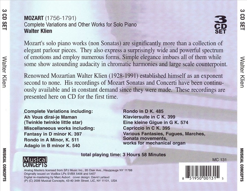 Walter Kleine Mozart Complete Piano Variations Solo Works New CD