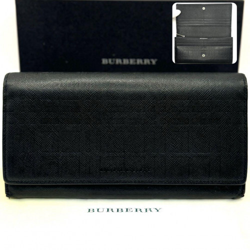 BURBERRY Nova Check Leather Bi-Fold Long Wallet in Black 2812