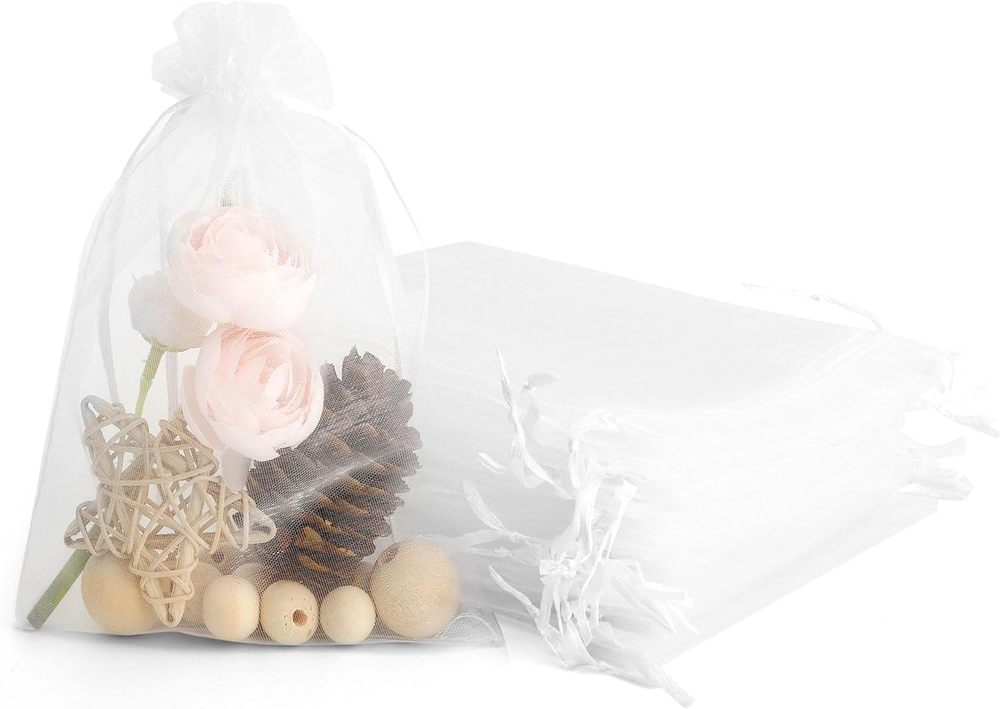 White Sheer Organza Bags 5x7 Inches 50 Pack Drawstring Gift Bags