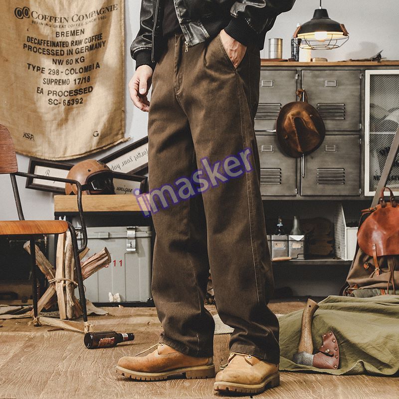Retro Heavyweight Velvet Overalls for Men Loose Straight Casual Trousers