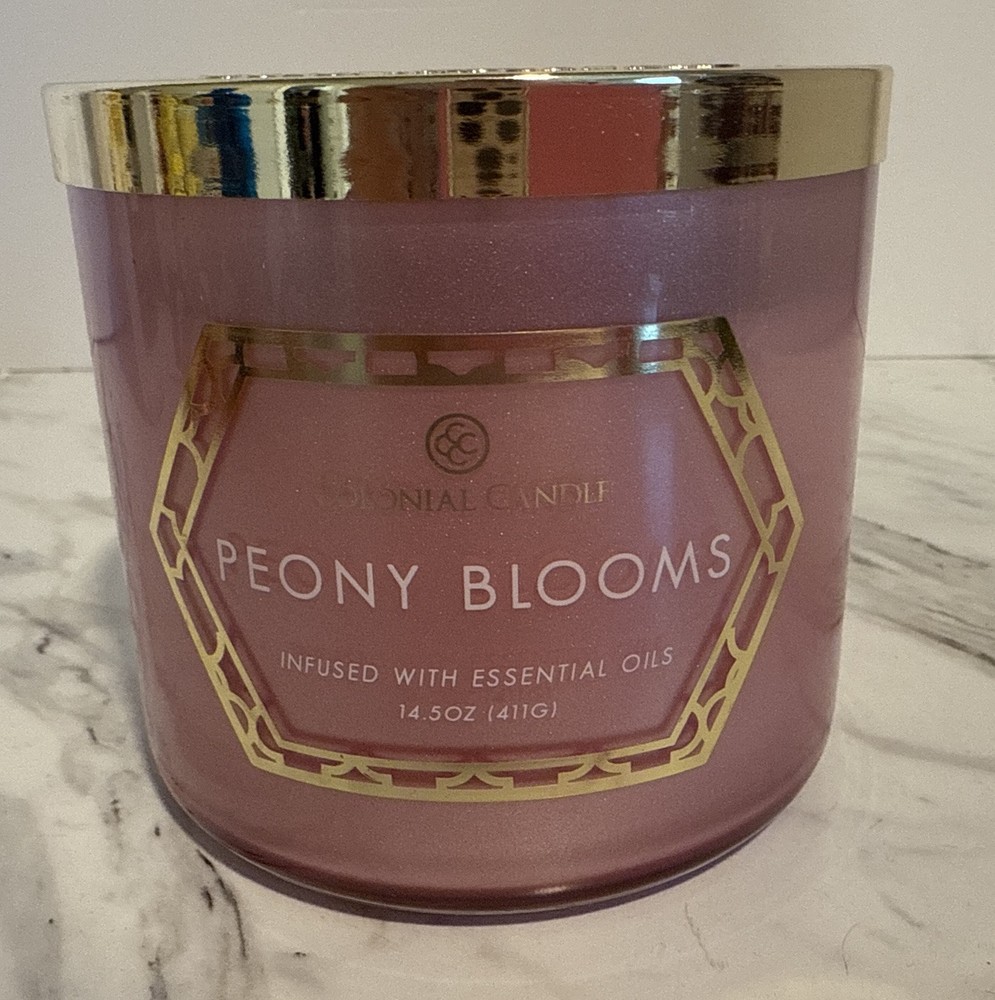 Colonial Candle Peony Blooms 3-Wick 14.5 Oz Essential Oil Infused Scented Candle