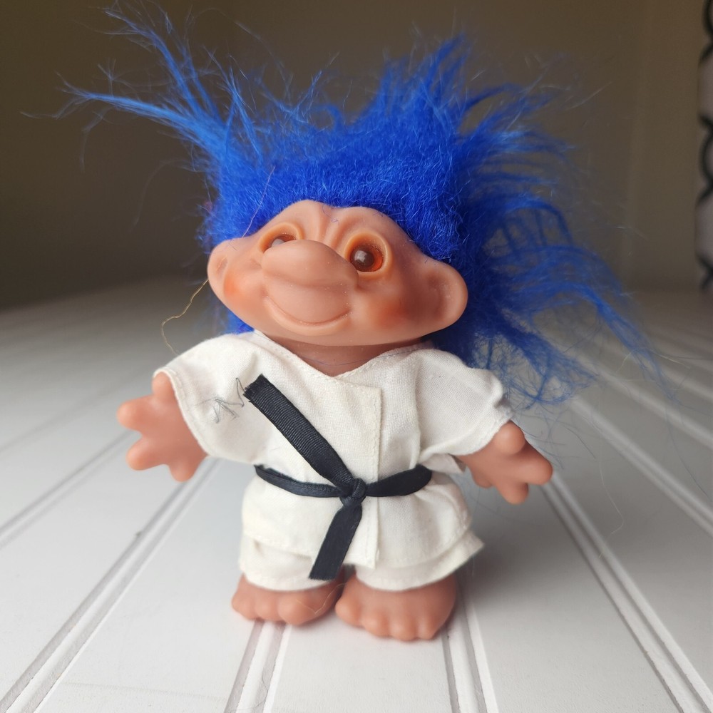 Vintage 1986 Troll D.A.M Karate Doll with Blue Hair and Black Belt  