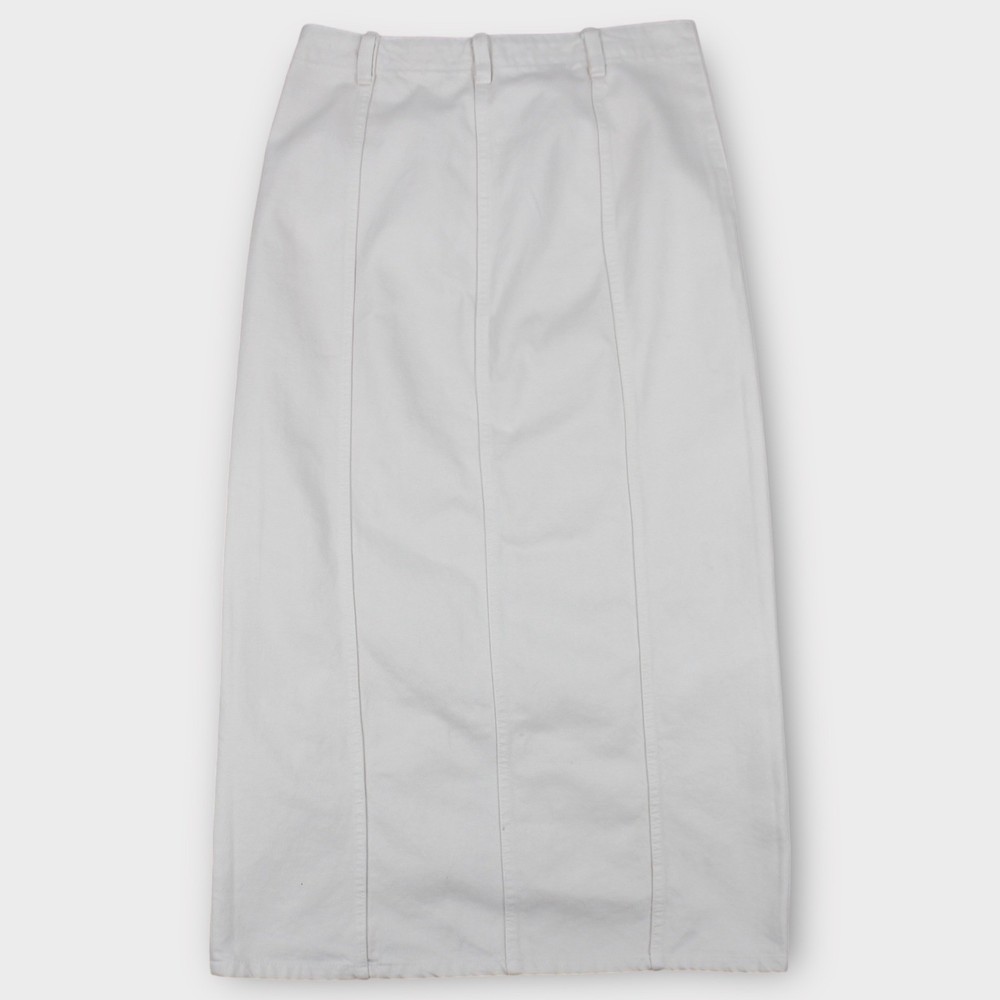 Zara Womens White Denim Maxi Skirt Size L with 30 Pencil Slit