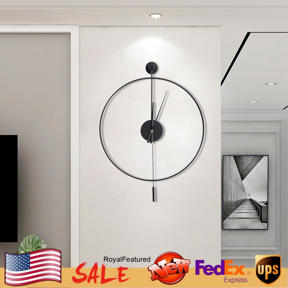 Modern Large Silent Metal Wall Clock with Pendulum - Non-Numeric Design