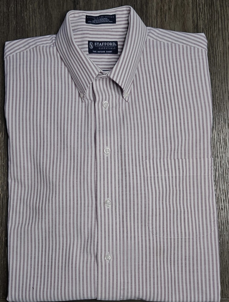 Mens Stafford The Oxford Shirt Long Sleeve Striped Button Up Size 16 1/2 34-35