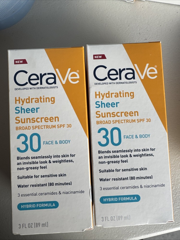 2-pack CeraVe Hydrating Mineral Sunscreen SPF 30 for Face and Body 3oz Exp 12/26