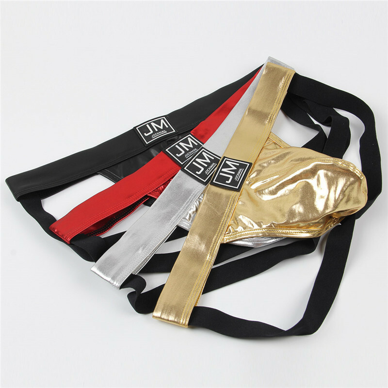Jockmail Mens PU Leather Sexy Jockstrap Underwear Sports Jock Strap Brief Thongs