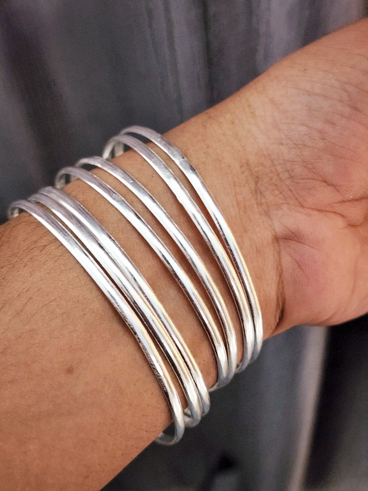 Set Of 7 Women Bangle Solid 925 Sterling Handmade Jewelry For Anniversary  D50