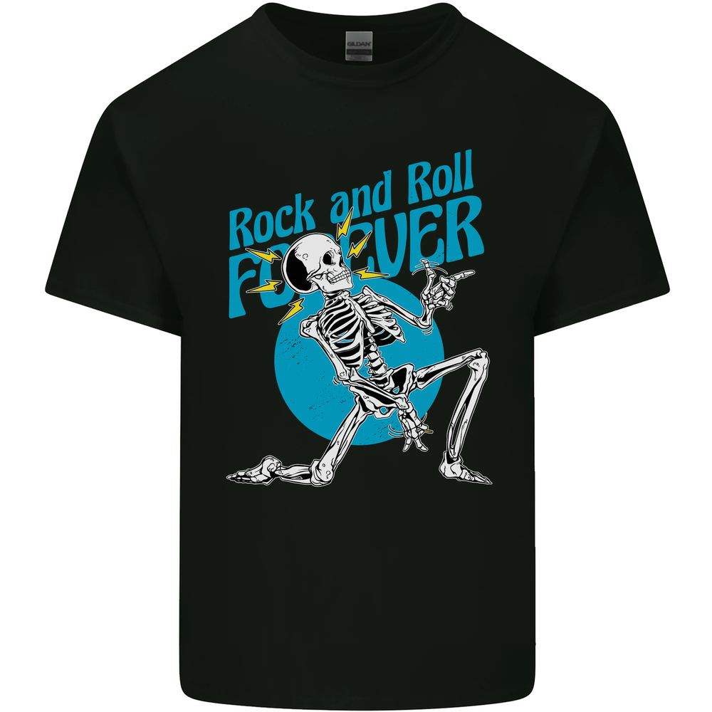 Rock & Roll Forever Air Guitar Skeleton Skull Mens Cotton T-Shirt Tee Top