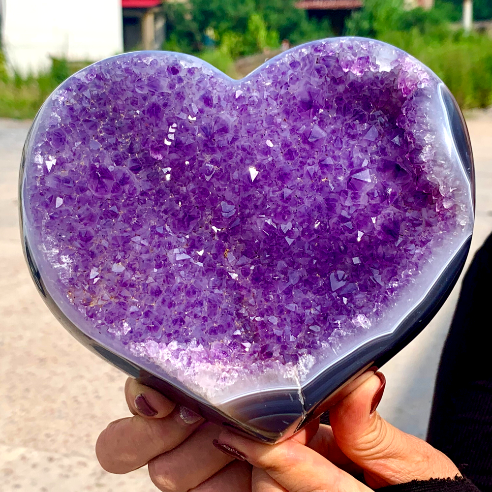 4.23LB Natural heart-shaped Amethyst gem quartz cluster crystal sample