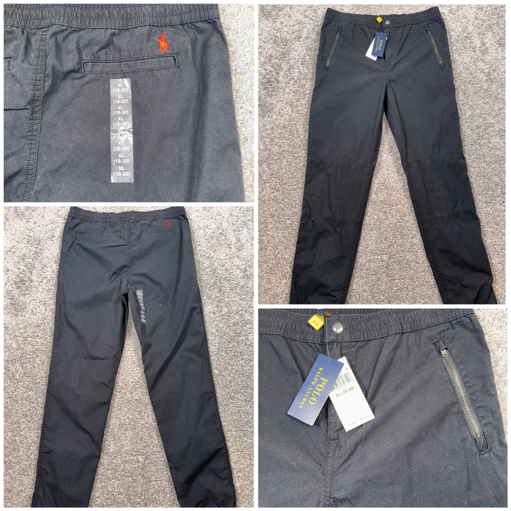 Polo Ralph Lauren Boys Cotton Poplin Jogger Pants Black Size XL 18-20 NEW