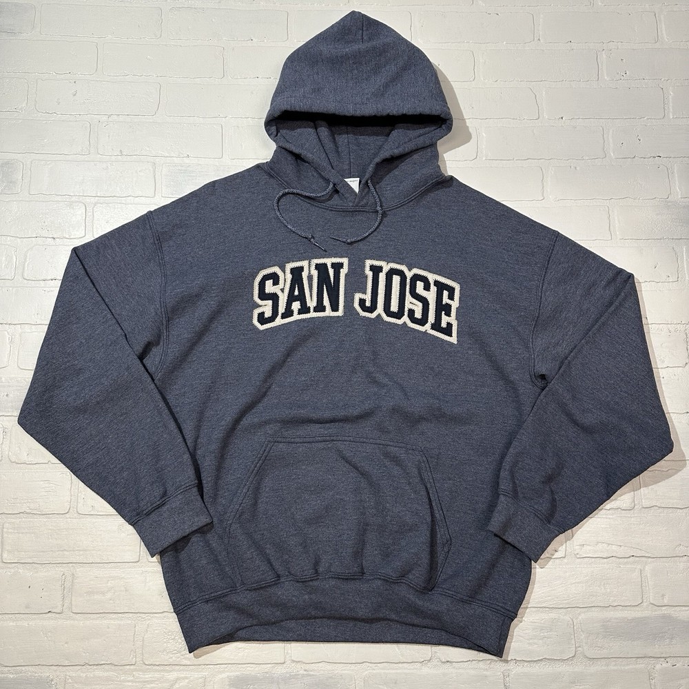 San Jose Hoodie Pullover Sweatshirt Y2K Size L Blue Embroidered