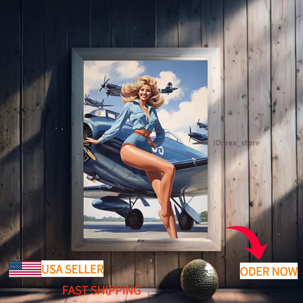 American Made Vintage Airplane Art with Retro Pin-Up Girl Design