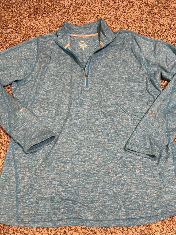 Nike Quarter Zip Running Dri Fit Women XL Long Sleeve Blue Reflective Activewear