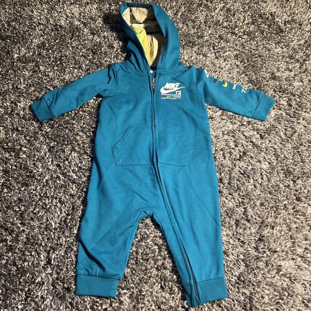 Nike Teal Blue Swoosh 72 Baby Hoodie One Piece- 9 Months -HTF Zip Up 1 Piece EUC