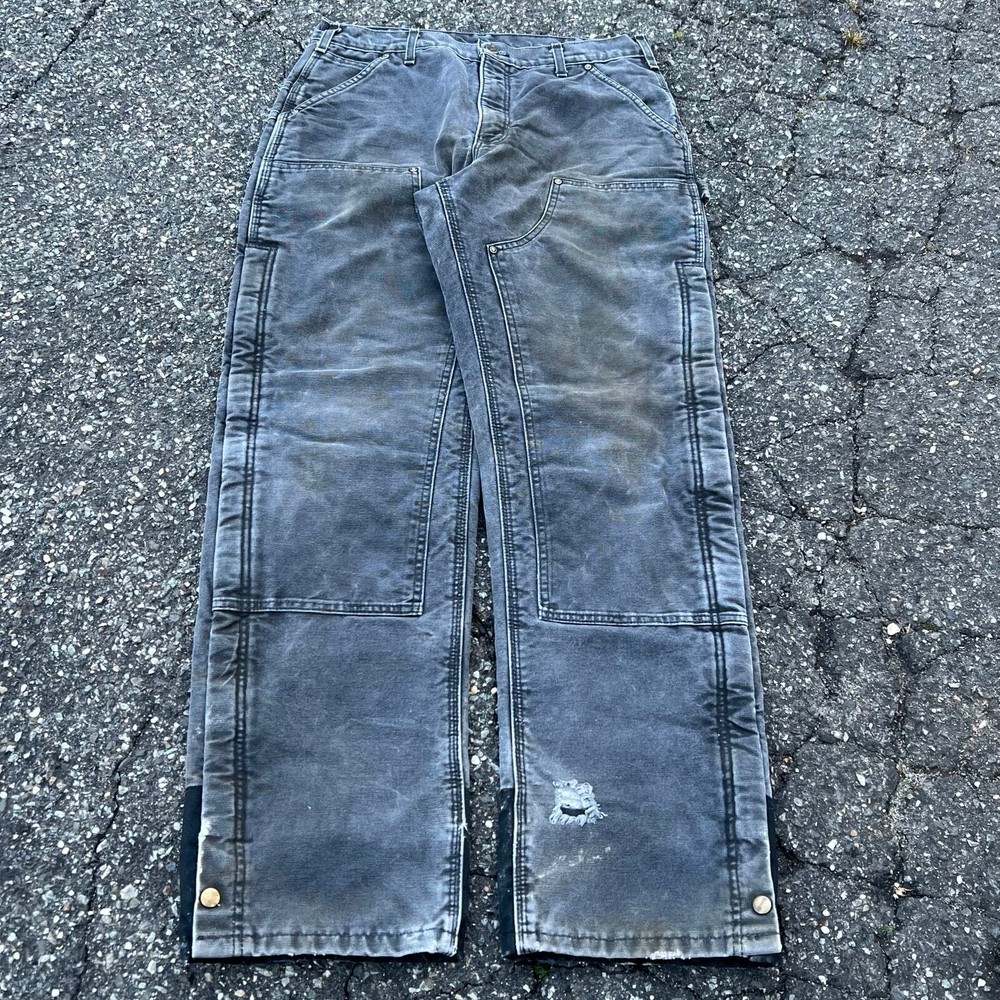 Vintage carhartt faded black lined double knee work wear carpenter pants