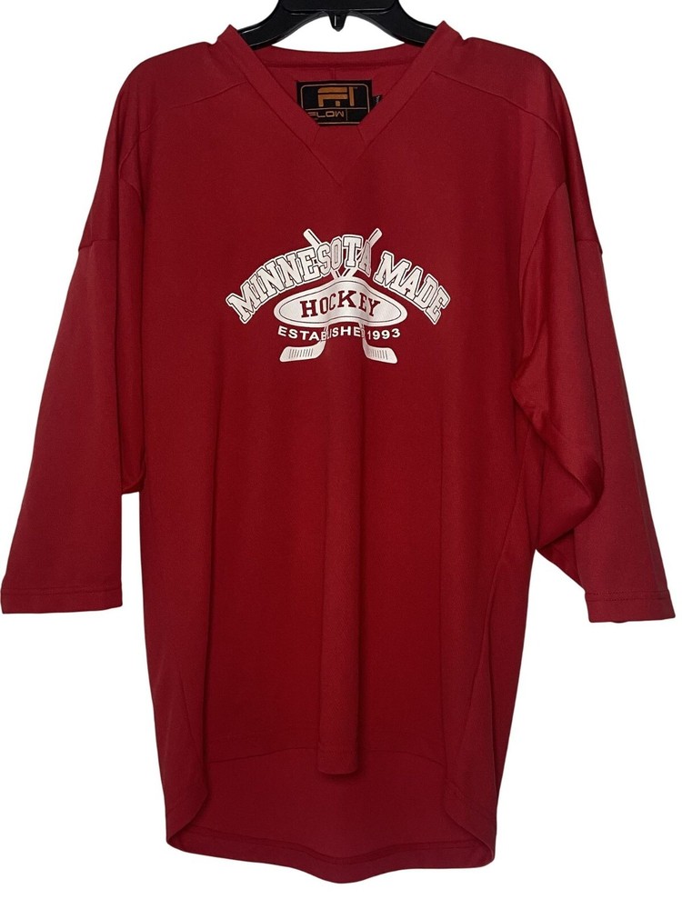 1993 Flow Minnesota Hockey Red Jersey Shirt XL Size Vintage Authentic