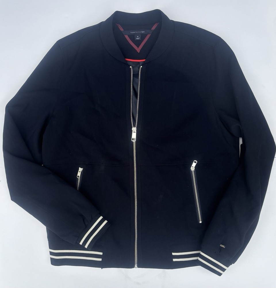 Tommy Hilfiger Men’s Navy Bomber Jacket with White Trim Size M