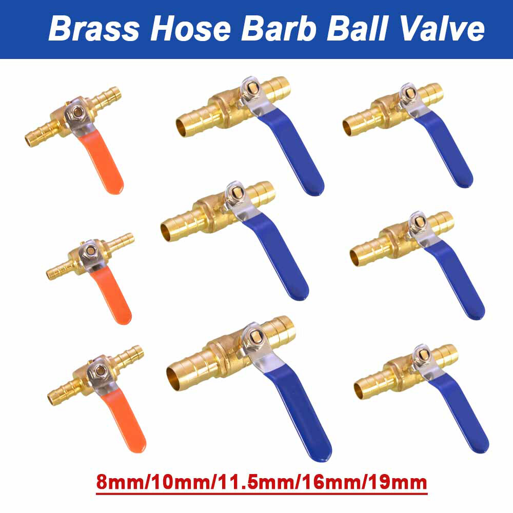 Brass Ball Valve 8mm 10mm 12mm 19mm Hose Barb Water/Air Gas Fuel Line Shut-off