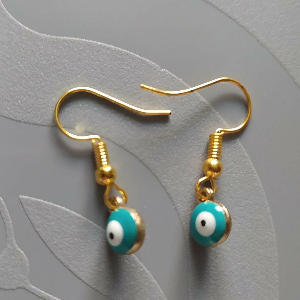 Gold Tone fishhook evil eye pendant Earrings