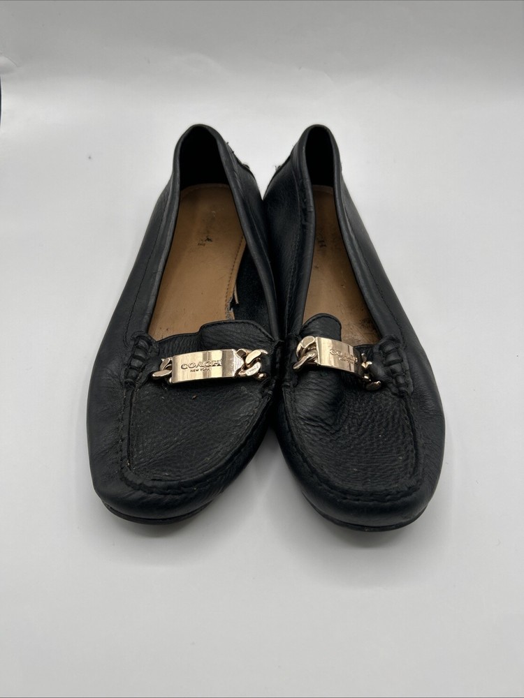 Coach Olive & Black Pebble Grain Leather Loafers Size 8B Preowned