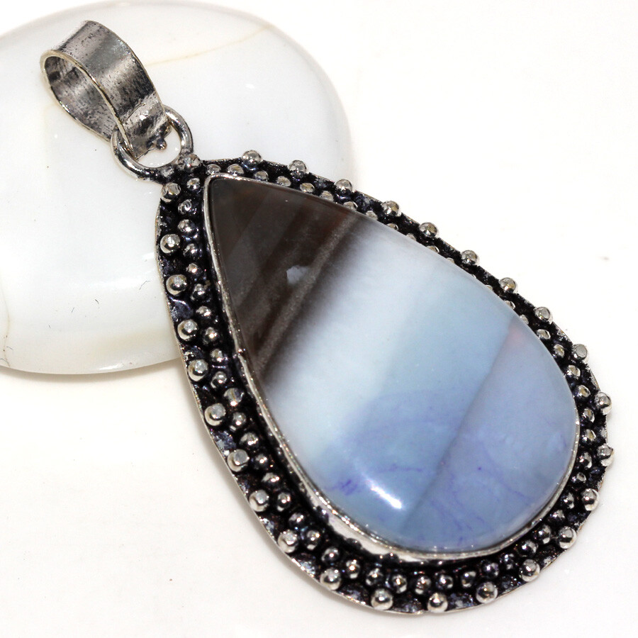 925 Silver Plated Owhyee Blue Opal Ethnic Pendant Handmade Jewelry Size 2