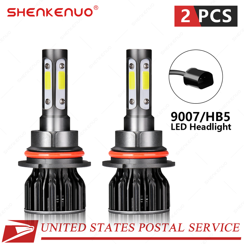 4-Sided 2x 9007 9004 HB5 COB LED Headlight Kit Hi/Lo 6000K Icy White Bulbs