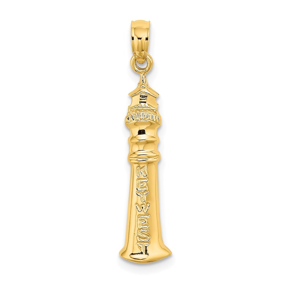 14K Yellow Gold 2-D KEY WEST Lighthouse Charm Pendant L- 1.16 Inch, W-0.26 Inch