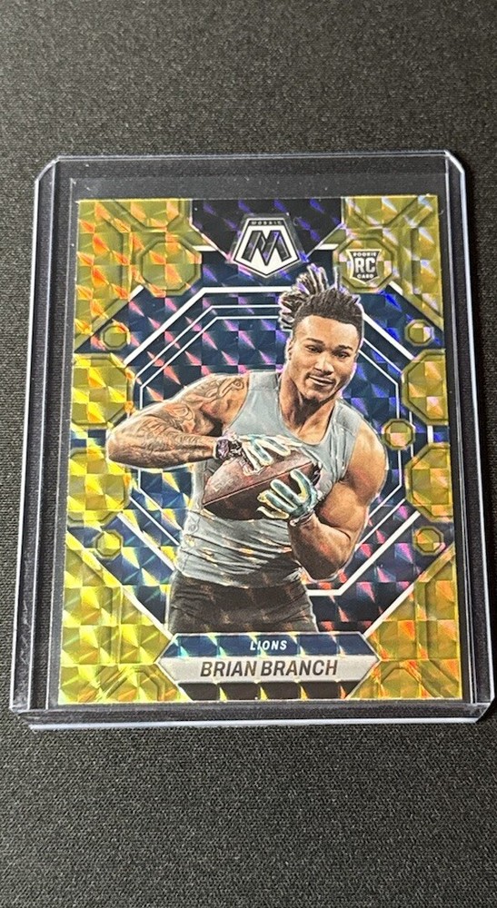 2023 Panini Mosaic #287 Brian Branch Reactive Yellow Rookie Mosaic RC Lions