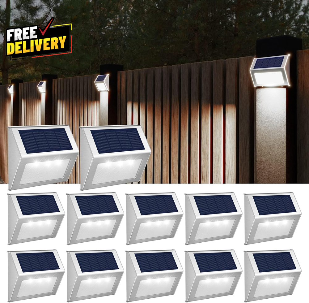 12 Pack Solar Fence Lights Outdoor Deck Waterproof Stair Step Wall Post Cool
