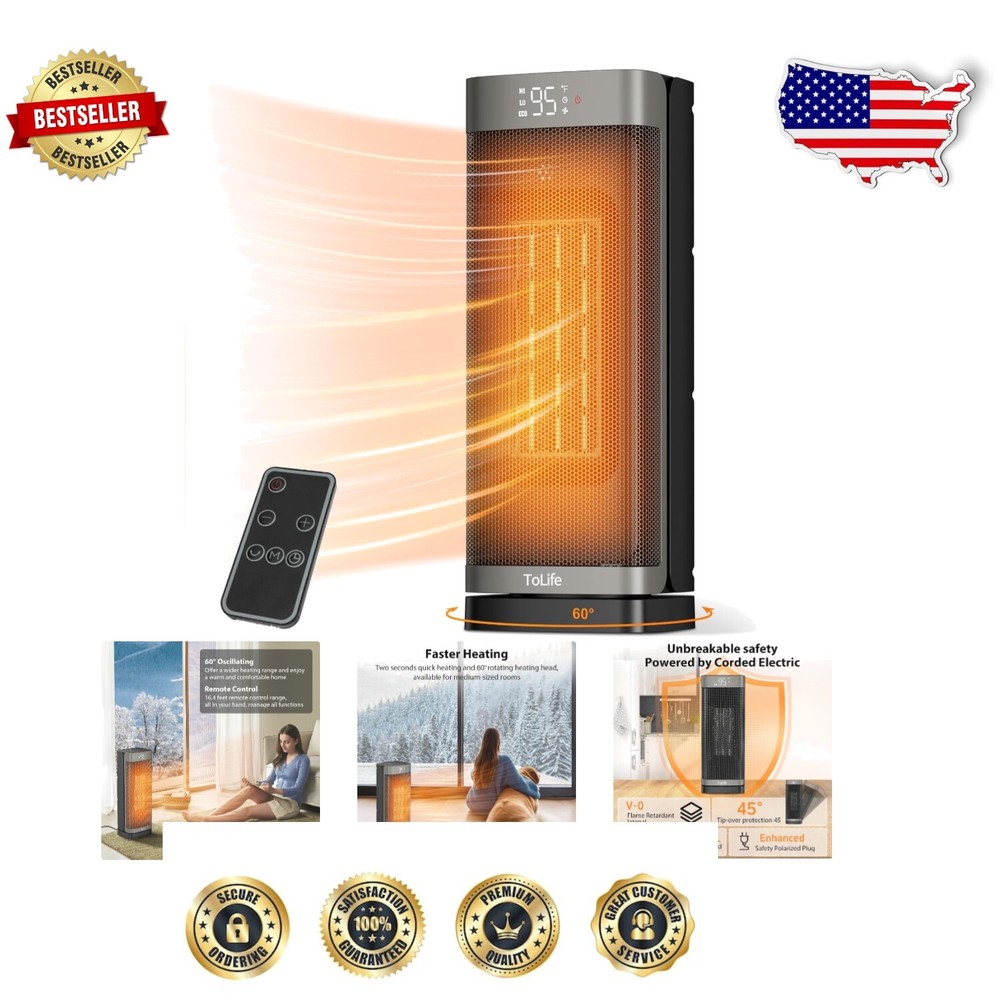 Silent Operation Electric Tower Heater with 12h Timer and Safety Features