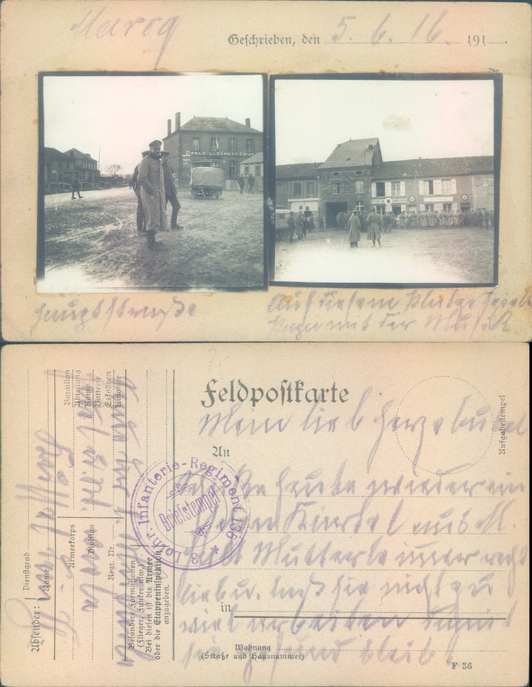 German field hospital and troops in town square Germany Military Street Scene
