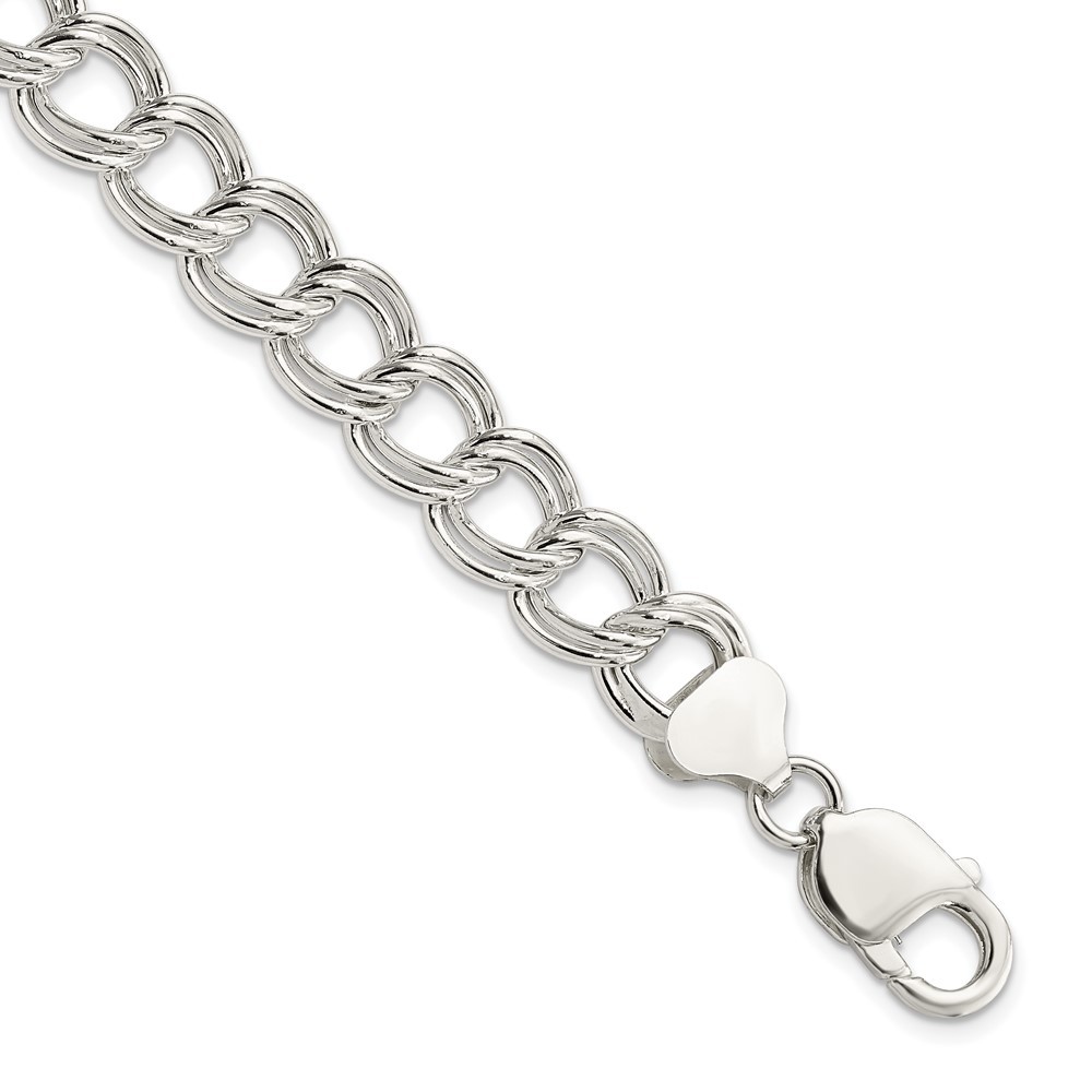 Sterling Silver 10.5mm Semi-Solid Double Link Chain Charm Bracelet 6.5