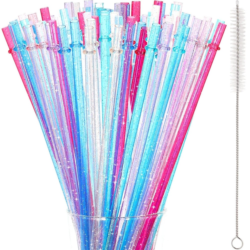 120-Piece 11-Inch Reusable Plastic Glitter Straws for Drinks Bulk Set