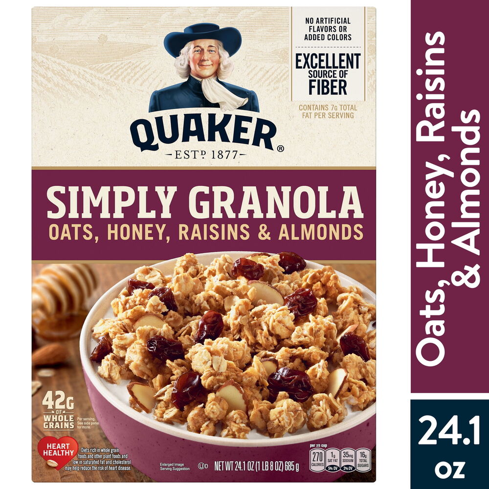 Quaker Simply Granola Breakfast Cereal, Oats Honey Raisins & Almonds, 24.1oz Box