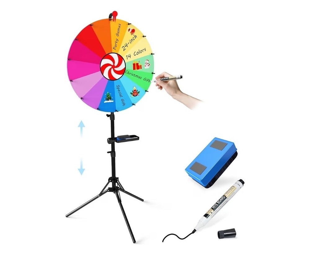 24 Inch Spinning Prize Wheel, Ajustable Height Spin Doodle Game Spinner, Storabl