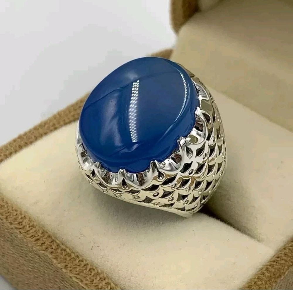Natural Agate Ring yemeni Aqeeq ring for Men 925 Sterling Silver