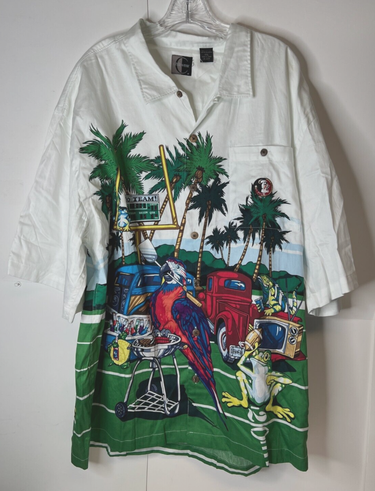 Chiliwear Mens 2XL Button-Up Shirt Tailgate Party Barbecue Parrots Frog Football