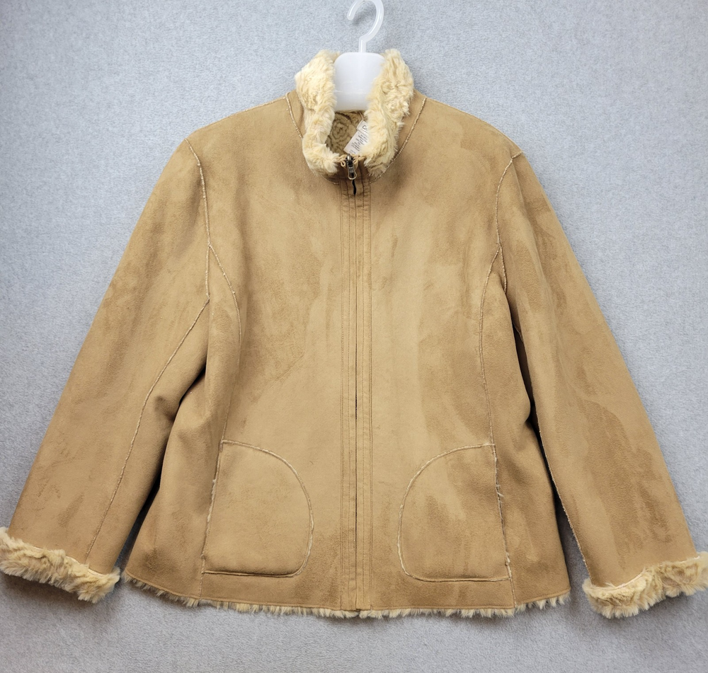 Vintage Y2K Womens Medium Tan Faux Suede Faux Fur Jacket Coat Coldwater Creek