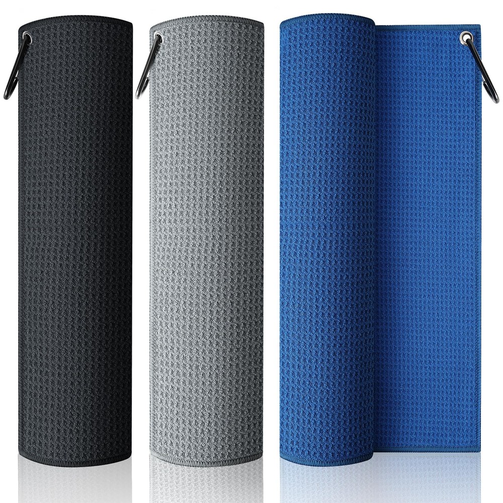 3 Pack Microfiber Golf Towel with Carabiner Clip for Golf Bags